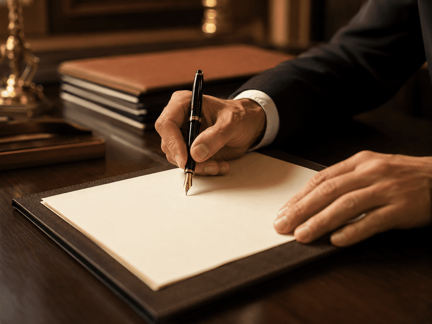 Assinatura de documento em mesa de atendimento cartorial